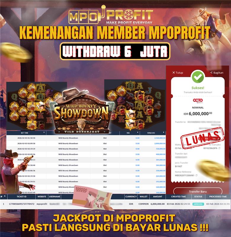 MPOPROFIT JACKPOT SLOT PG SOFT! KEMENANGAN MURNI DI (WILD BOUNTY SHOWDOWN TOTAL RP. 6.000.000,- LUNAS)
